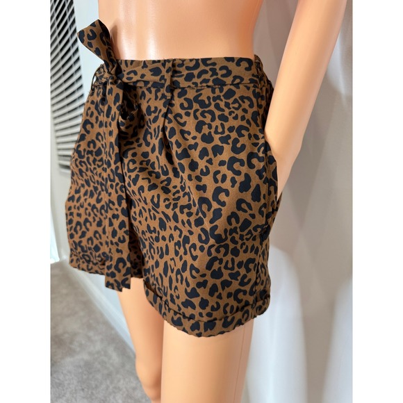 Sienna Sky Pants - Sienna‎ Sky Womens Leopard Print High Waisted Tie Front Shorts Brown Black Small